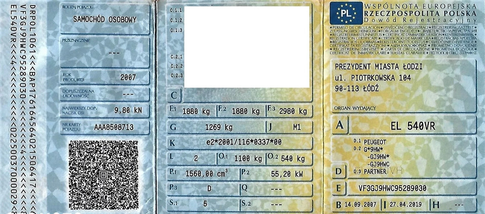 Peugeot Partner cena 8900 przebieg: 383592, rok produkcji 2007 z Pabianice małe 154